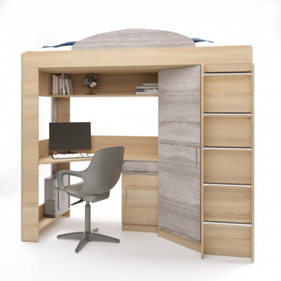 Attic slide bed with wardrobe and table Everest Sonoma + truffle (EVR-2101) Attic slide bed with wardrobe and table Everest Sonoma + truffle (EVR-2101)