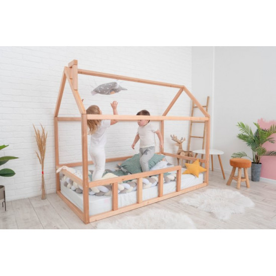 Children's bed Montessori house BUSY WOOD floor model 2 190x90 cm natural wood Children's bed Montessori house BUSY WOOD floor model 2 190x90 cm natural wood