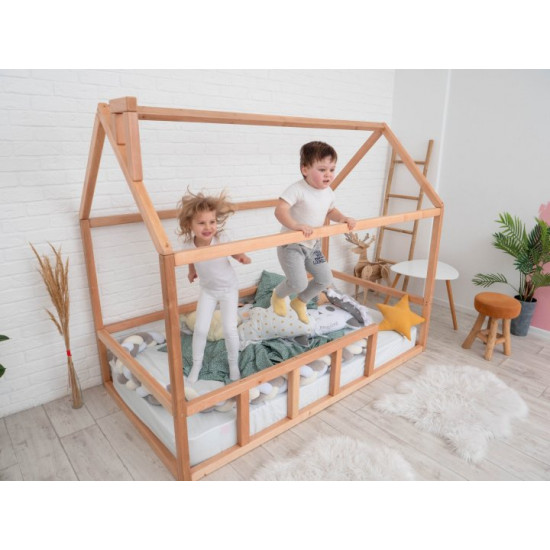Children's bed Montessori house BUSY WOOD floor model 2 190x90 cm natural wood Children's bed Montessori house BUSY WOOD floor model 2 190x90 cm natural wood