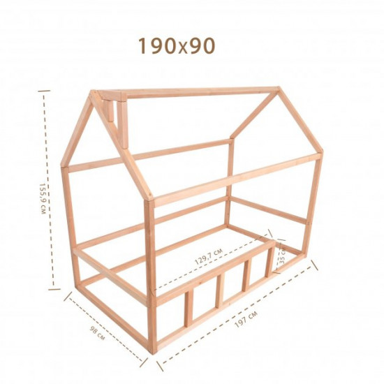 Children's bed Montessori house BUSY WOOD floor model 2 190x90 cm natural wood Children's bed Montessori house BUSY WOOD floor model 2 190x90 cm natural wood