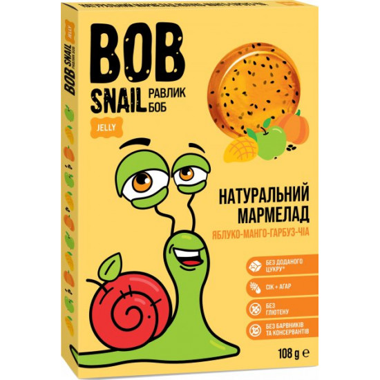 Мармелад Bob Snail натуральный Яблочно-манго-тыквенный с Чиа 108 г (4820219341277) Мармелад Bob Snail натуральный Яблочно-манго-тыквенный с Чиа 108 г (4820219341277)