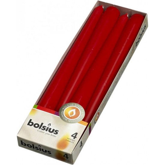  Конусная свеча Bolsius 245/24 коробка 4 шт Красная (350941)