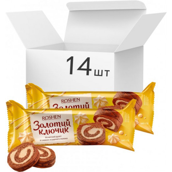 Упаковка рулетів Roshen Золотий ключик 180 г x 14 шт (4823077627705) Упаковка рулетів Roshen Золотий ключик 180 г x 14 шт (4823077627705)