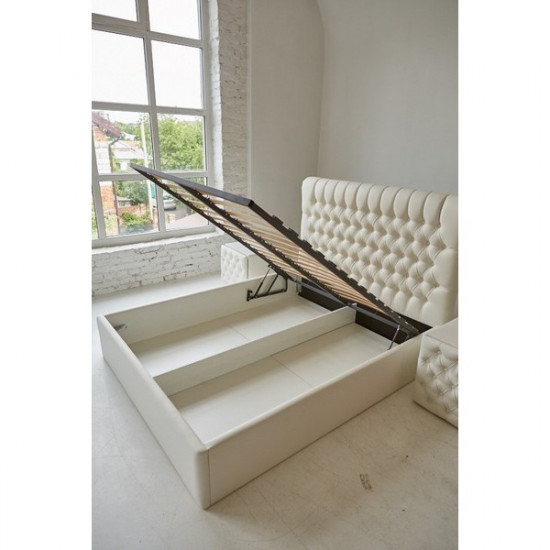 Double bed with lifting mechanism 160x200 Chester Embawood Chipboard/fibreboard/artificial leather color white Double bed with lifting mechanism 160x200 Chester Embawood Chipboard/fibreboard/artificial leather color white