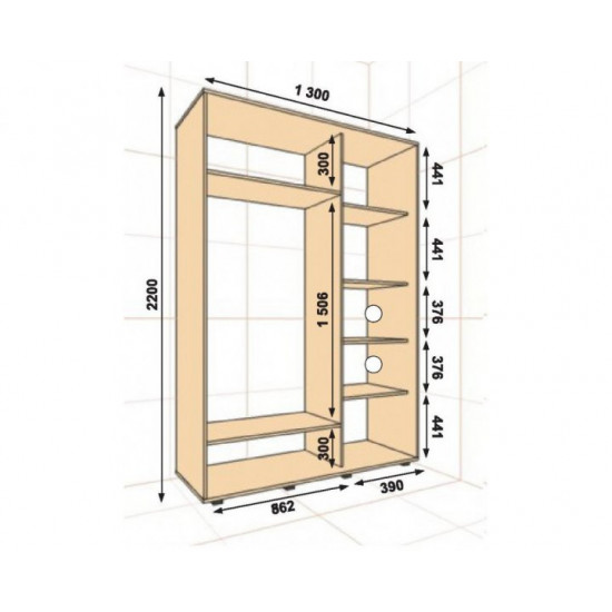 Sliding wardrobe Alexa 220x45x130 Milk oak facades chipboard + Mirror profile Silver Sliding wardrobe Alexa 220x45x130 Milk oak facades chipboard + Mirror profile Silver