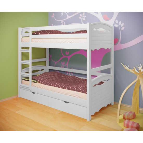 Кровать двухъярусная RainbowDream Новус 80х190 см белый массив ольхи, с ящиками Кровать двухъярусная RainbowDream Новус 80х190 см белый массив ольхи, с ящиками
