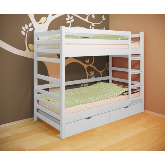 Кровать двухъярусная RainbowDream Томас 80х190 см белый массив ольхи, с ящиками Кровать двухъярусная RainbowDream Томас 80х190 см белый массив ольхи, с ящиками