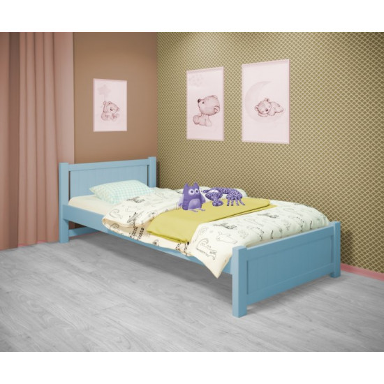Кровать односпальная RainbowDream Лимонти 80х180 см голубой массив ольхи, без ящиков Кровать односпальная RainbowDream Лимонти 80х180 см голубой массив ольхи, без ящиков