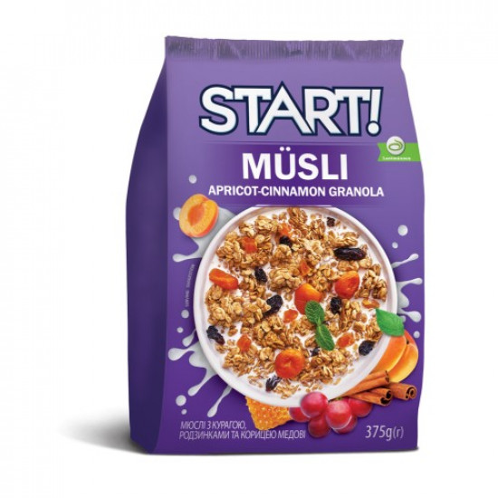 Мюслі Start! Медові Курага Ізюм Кориця 375г (4820008129710) Мюслі Start! Медові Курага Ізюм Кориця 375г (4820008129710)