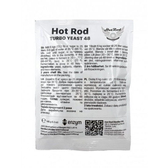 Спиртові турбо дріжджі Hot Rod 48 на 25 л (146 г) Спиртові турбо дріжджі Hot Rod 48 на 25 л (146 г)