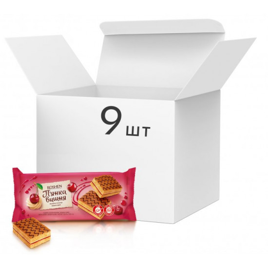 Упаковка бісквітів Roshen П'яна вишня 300 г х 9 шт (4823077629358) Упаковка бісквітів Roshen П'яна вишня 300 г х 9 шт (4823077629358)