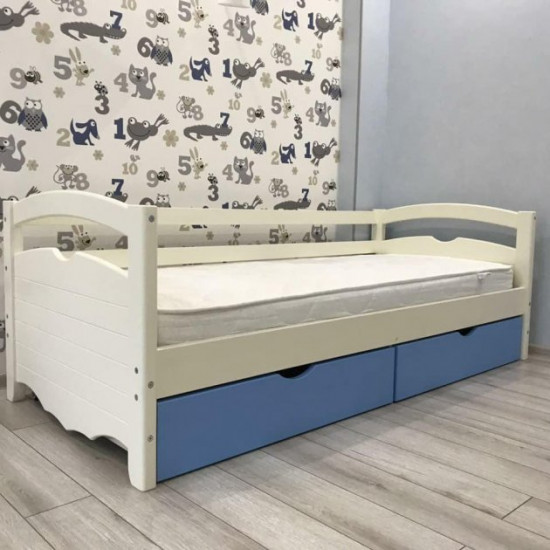 Кровать односпальная тахта RainbowDream Фирина 90х190 см кремово-голубой массив ольхи, с ящиками Кровать односпальная тахта RainbowDream Фирина 90х190 см кремово-голубой массив ольхи, с ящиками