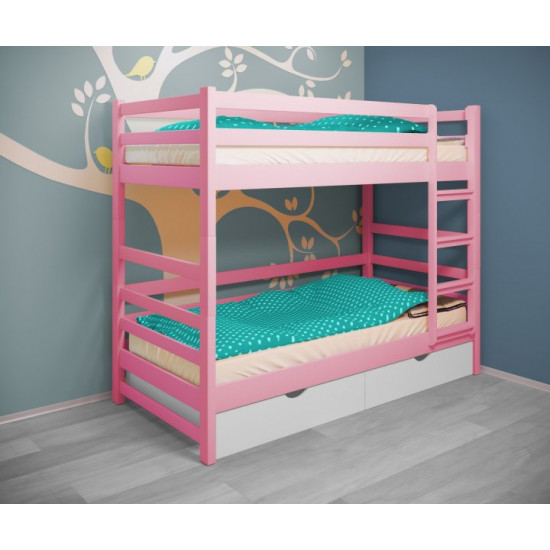 Кровать двухъярусная RainbowDream Лентори 80х190 см розовый массив ольхи, с ящиками Кровать двухъярусная RainbowDream Лентори 80х190 см розовый массив ольхи, с ящиками
