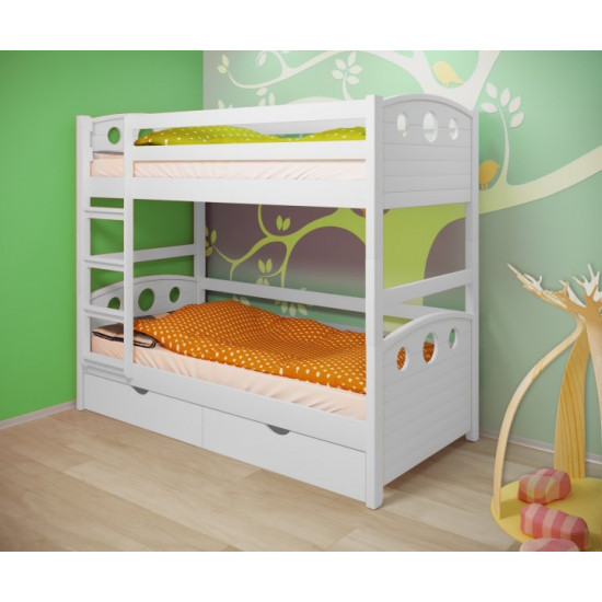 Кровать двухъярусная RainbowDream Окки 80х190 см белый массив ольхи, с ящиками Кровать двухъярусная RainbowDream Окки 80х190 см белый массив ольхи, с ящиками
