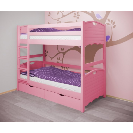 Кровать двухъярусная RainbowDream Дженни 80х190 см розовый массив ольхи, с ящиками Кровать двухъярусная RainbowDream Дженни 80х190 см розовый массив ольхи, с ящиками