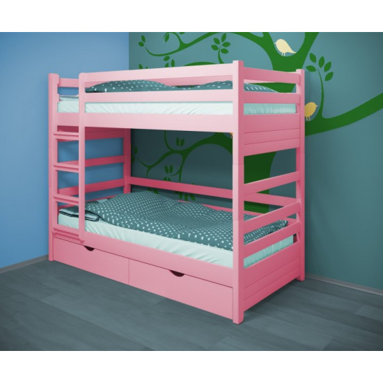 Кровать двухъярусная RainbowDream Маркус 80х190 см розовый массив ольхи, с ящиками Кровать двухъярусная RainbowDream Маркус 80х190 см розовый массив ольхи, с ящиками