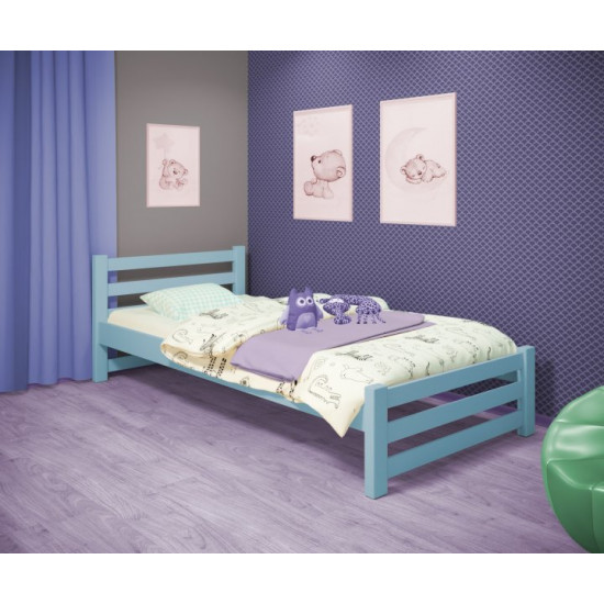 Кровать односпальная RainbowDream Ламия 80х180 см голубой массив ольхи, без ящиков Кровать односпальная RainbowDream Ламия 80х180 см голубой массив ольхи, без ящиков