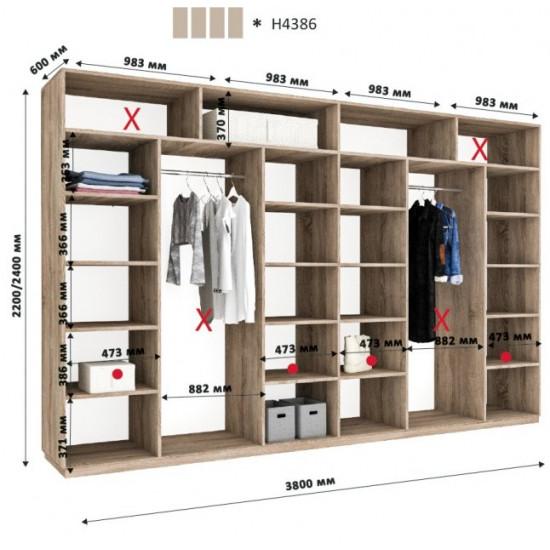 Sliding wardrobe HOUSE N4386 Sonoma oak truffle Mirror 380x60x240 Sliding wardrobe HOUSE N4386 Sonoma oak truffle Mirror 380x60x240