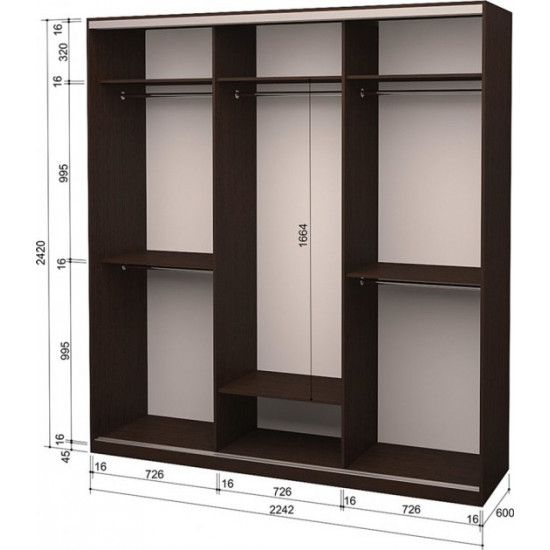 Шафа-купе тридверна Roko 224.2x242x60 см ДСП + Дзеркало Дуб венге (20200024308) Шафа-купе тридверна Roko 224.2x242x60 см ДСП + Дзеркало Дуб венге (20200024308)