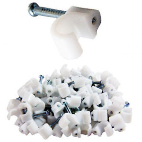 100 x 9mm .White. Round Cable Clips -Coax/CAT6 Sky Wall Mounts Aerial B 100 x 9mm .White. Round Cable Clips -Coax/CAT6 Sky Wall Mounts Aerial B