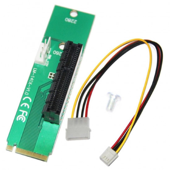 Riser adapter PCI-E 4x Female to NGFF M.2 M Key Male, Power Cable 4 Pin to Molex Riser adapter PCI-E 4x Female to NGFF M.2 M Key Male, Power Cable 4 Pin to Molex