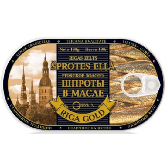 Riga Gold. Sprats in oil key 190g 4 pieces Riga Gold. Sprats in oil key 190g 4 pieces