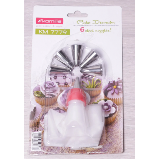 Kamille piping bag with adapter and 6 steel attachments. 2 pieces. Kamille piping bag with adapter and 6 steel attachments. 2 pieces.