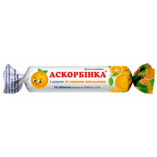 Dietic supplement Ascorbinka with orange relish 10 packs of 10 tablets Dietic supplement Ascorbinka with orange relish 10 packs of 10 tablets