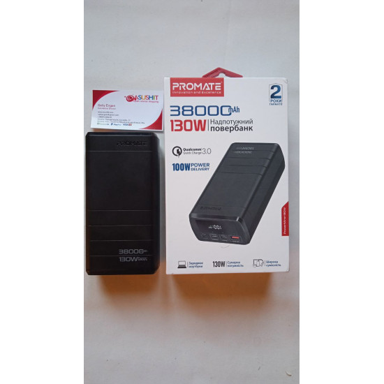 Promate PowerMine-130W 38000 mAh 100W PD USB-C 24W PD USB-C 22.5W QC3.0 USB-A total 130W Black Promate PowerMine-130W 38000 mAh 100W PD USB-C 24W PD USB-C 22.5W QC3.0 USB-A total 130W Black
