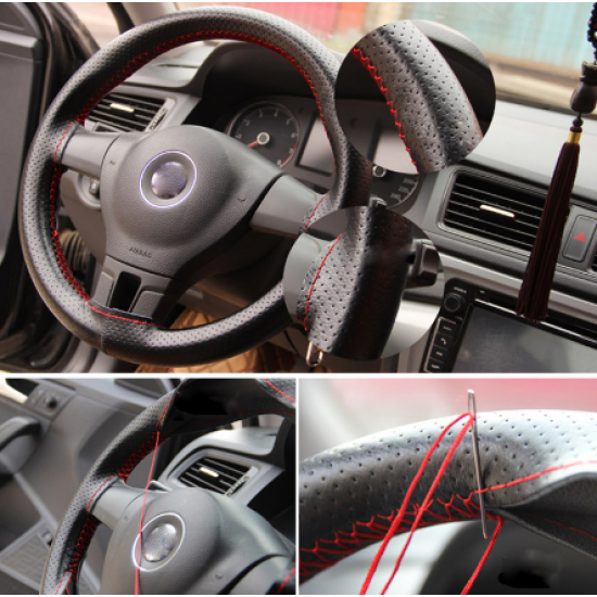 Steering wheel cover car steering wheel cover with needles and thread pu leather diameter 38 cm couvre steering cover Steering wheel cover car steering wheel cover with needles and thread pu leather diameter 38 cm couvre steering cover