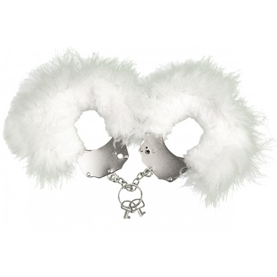 Adrien Lastic Handcuffs White metal handcuffs with white trim Adrien Lastic Handcuffs White metal handcuffs with white trim