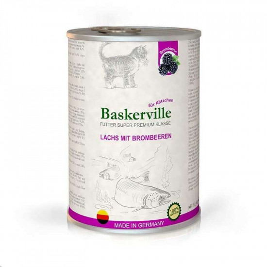 Baskerville Lachs Mit Brombeeren - A tinned forage of a super-premium class with a salmon and blackberry for kittens of all breeds Baskerville Lachs Mit Brombeeren - A tinned forage of a super-premium class with a salmon and blackberry for kittens of all breeds
