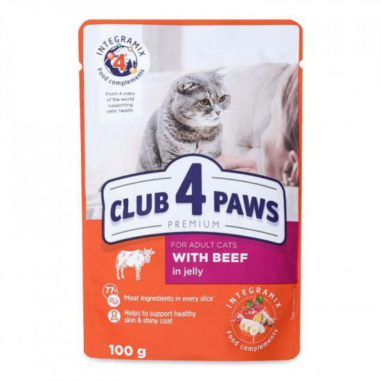 Club 4 Paws (Club 4 Paws) Premium Adult Cat Beef in Jelly - A damp forage with beef for adult cats (pieces in jelly) Club 4 Paws (Club 4 Paws) Premium Adult Cat Beef in Jelly - A damp forage with beef for adult cats (pieces in jelly)