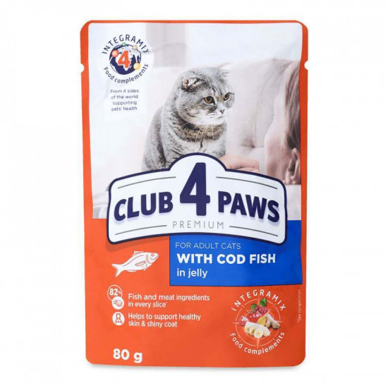 Club 4 Paws (Клуб 4 Лапы) Premium Adult Cat Cod Fish in Jelly - Влажный корм с треской для взрослых котов (кусочки в желе) Club 4 Paws (Клуб 4 Лапы) Premium Adult Cat Cod Fish in Jelly - Влажный корм с треской для взрослых котов (кусочки в желе)