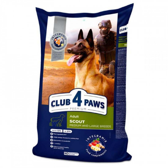 Club 4 Paws (Клуб 4 Лапи) Premium Adult Scout Large&Medium Breed Chicken - Сухий корм з куркою для робочих собак середніх та великих порід Club 4 Paws (Клуб 4 Лапи) Premium Adult Scout Large&Medium Breed Chicken - Сухий корм з куркою для робочих собак середніх та великих порід