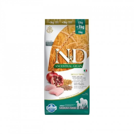 Farmina (Pharmina) N&D Low Grain Dog Chicken & Pomegranate Adult Medium&Maxi - A low-grain dry feed with chicken and pomegranate for dogs of average and big breeds Farmina (Pharmina) N&D Low Grain Dog Chicken & Pomegranate Adult Medium&Maxi - A low-grain dry feed with chicken and pomegranate for dogs of average and big breeds