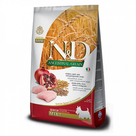 Farmina (Pharmina) N&D Low Grain Dog Chicken & Pomegranate Senior Mini - The low-grain dry feed a skuritsa and pomegranate for dogs of small breeds is more senior than 7 years Farmina (Pharmina) N&D Low Grain Dog Chicken & Pomegranate Senior Mini - The low-grain dry feed a skuritsa and pomegranate for dogs of small breeds is more senior than 7 years