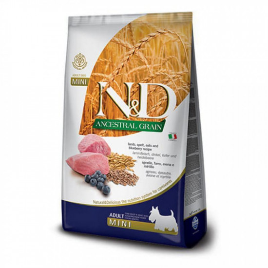 Farmina (Pharmina) N&D Low Grain Dog Lamb & Blueberry Adult Mini - A low-grain dry feed with a lamb and bilberry for adult dogs of small breeds Farmina (Pharmina) N&D Low Grain Dog Lamb & Blueberry Adult Mini - A low-grain dry feed with a lamb and bilberry for adult dogs of small breeds