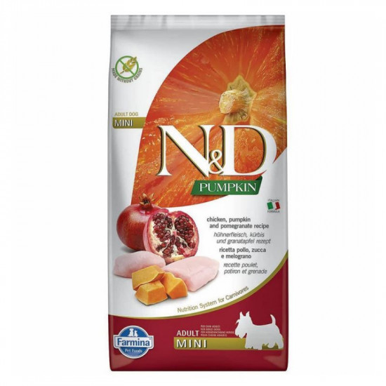 Farmina (Pharmina) N&D Pumpkin GF Dog Chicken & Pomegranate Adult Mini – Bezzernova a dry feed with chicken, pumpkin and pomegranate for adult dogs of small breeds Farmina (Pharmina) N&D Pumpkin GF Dog Chicken & Pomegranate Adult Mini – Bezzernova a dry feed with chicken, pumpkin and pomegranate for adult dogs of small breeds