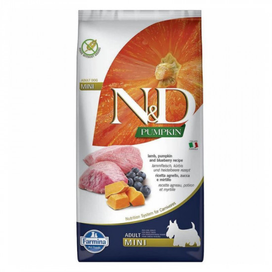 Farmina (Pharmina) N&D Pumpkin GF Dog Lamb & Blueberry Adult Mini – Bezzernova a dry feed with a lamb, pumpkin and bilberry for adult dogs of small breeds Farmina (Pharmina) N&D Pumpkin GF Dog Lamb & Blueberry Adult Mini – Bezzernova a dry feed with a lamb, pumpkin and bilberry for adult dogs of small breeds