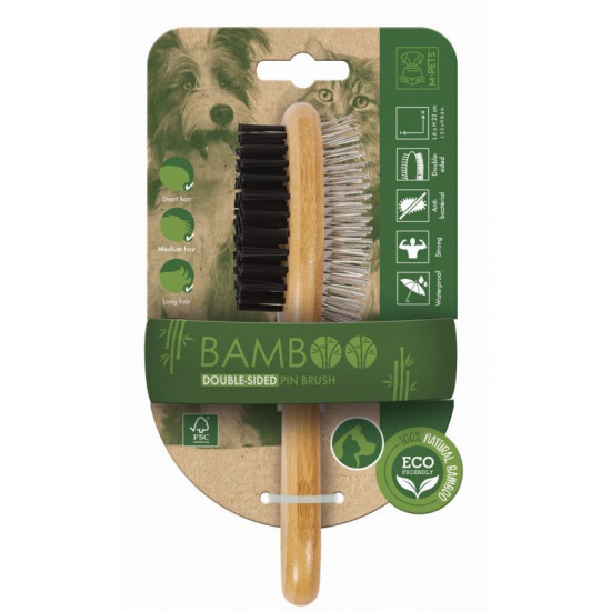 M-Pets (М-Петс) Bamboo Double-Sided Pin Brush - Щетка двусторонняя с ручкой из бамбука для собак и котов M-Pets (М-Петс) Bamboo Double-Sided Pin Brush - Щетка двусторонняя с ручкой из бамбука для собак и котов