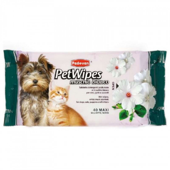 Padovan Pet Wipes Muschio Bianco - The cleaning napkins with a smell of white musk for dogs, cats and puppies Padovan Pet Wipes Muschio Bianco - The cleaning napkins with a smell of white musk for dogs, cats and puppies