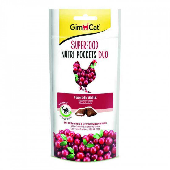 GimСat (ДжимКэт) Nutri Pockets SUPERFOOD DUO - Лакомство для кошек с клюквой и курицей GimСat (ДжимКэт) Nutri Pockets SUPERFOOD DUO - Лакомство для кошек с клюквой и курицей