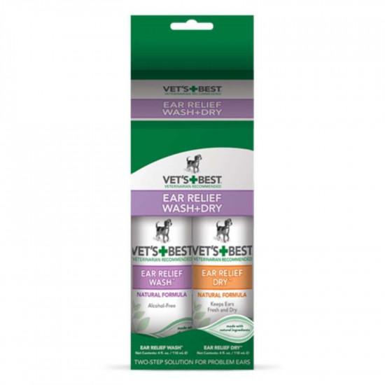 VET'S BEST (Vets Best) Ear Relief Wash&Dry Combo Kit - Set for cleaning of ears of dogs VET'S BEST (Vets Best) Ear Relief Wash&Dry Combo Kit - Set for cleaning of ears of dogs