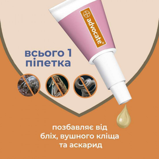 Advocate by Bayer Animal - Antiparasitic drops for dogs from fleas, louses, pincers, helminths (1 pipette) Advocate by Bayer Animal - Antiparasitic drops for dogs from fleas, louses, pincers, helminths (1 pipette)