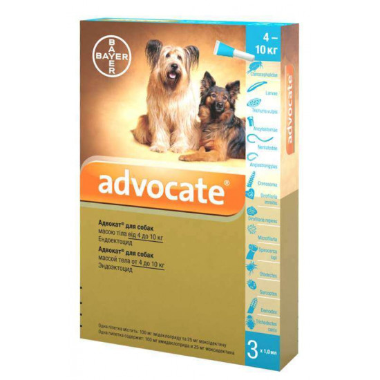 Advocate by Bayer Animal - Antiparasitic drops for dogs from fleas, louses, pincers, helminths (1 pipette) Advocate by Bayer Animal - Antiparasitic drops for dogs from fleas, louses, pincers, helminths (1 pipette)