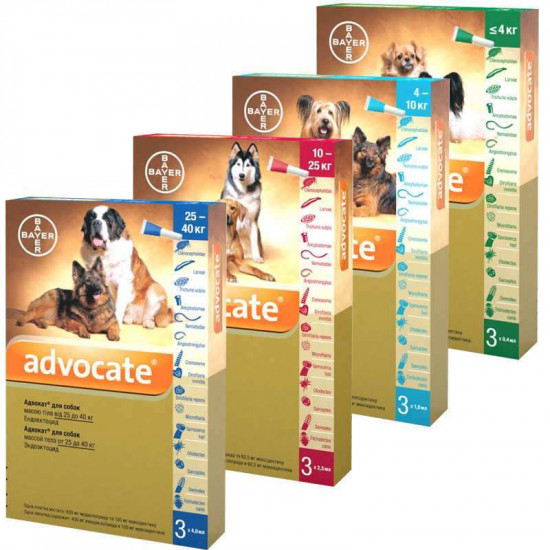 Advocate by Bayer Animal - Antiparasitic drops for dogs from fleas, louses, pincers, helminths (1 pipette) Advocate by Bayer Animal - Antiparasitic drops for dogs from fleas, louses, pincers, helminths (1 pipette)