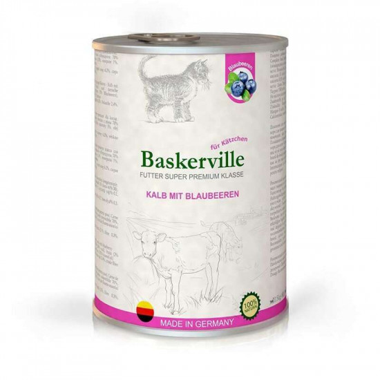 Baskerville Kalb Mit Blaubeeren - A tinned forage of a super-premium class with veal and bilberry for kittens of all breeds Baskerville Kalb Mit Blaubeeren - A tinned forage of a super-premium class with veal and bilberry for kittens of all breeds