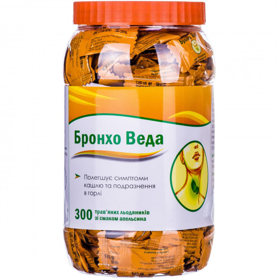 Леденцы травяные при кашле и бронхите Бронхо Веда со вкусом апельсина банка 300 шт Леденцы травяные при кашле и бронхите Бронхо Веда со вкусом апельсина банка 300 шт