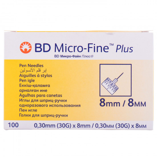 Голки для шприц-ручки Micro-Fine Plus (Мікро-Файн Плюс) розмір 30G (0.3 мм x 8 мм) 100 шт Голки для шприц-ручки Micro-Fine Plus (Мікро-Файн Плюс) розмір 30G (0.3 мм x 8 мм) 100 шт